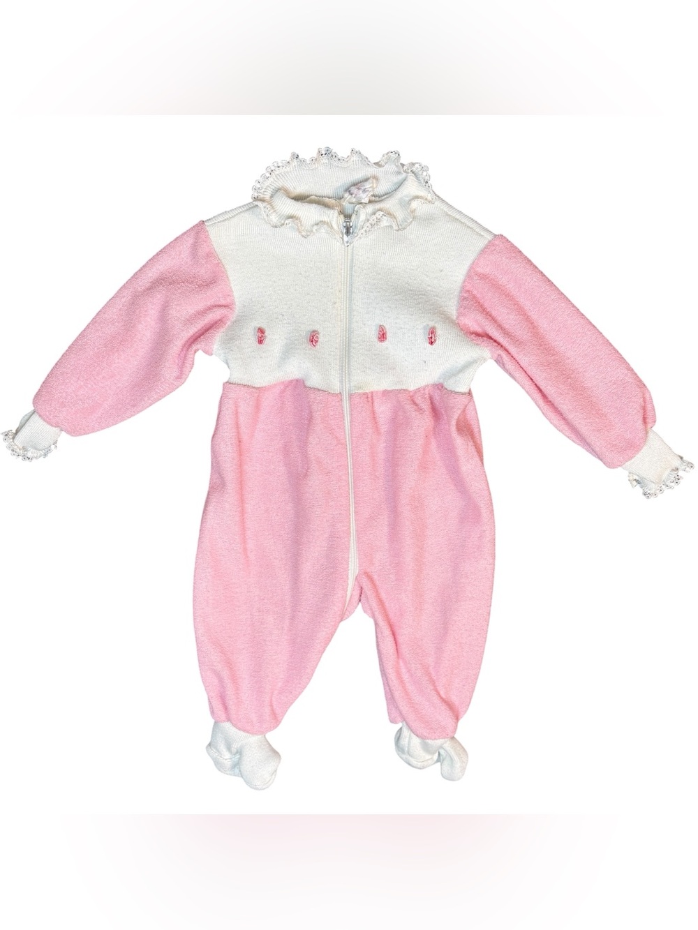 Vintage Pink Terry Cloth Footed Sleeper Romper Baby Girl 20 Lbs